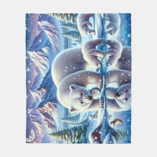 Polar Beer Familie Snowy Scene Schilderen Fleece Deken (Voorkant)