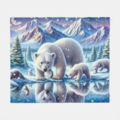 Polar Beer Familie Snowy Scene Schilderen Fleece Deken (Voorkant (Horizontaal))