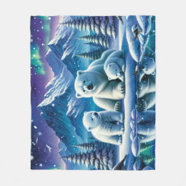 Polar Beer Familie Snowy Scene Schilderen Fleece Deken