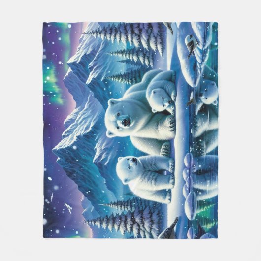 Polar Beer Familie Snowy Scene Schilderen Fleece Deken (Voorkant)