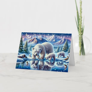 Polar Beer Familie Snowy Scene Schilderen Folie Feestdagenkaart