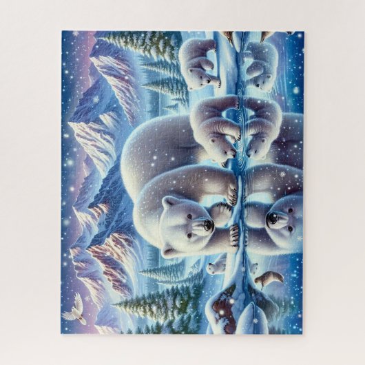 Polar Beer Familie Snowy Scene Schilderen Legpuzzel (Verticaal)