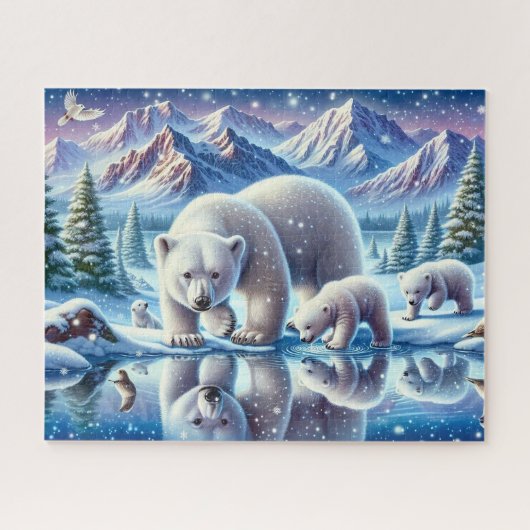 Polar Beer Familie Snowy Scene Schilderen Legpuzzel (Horizontaal)