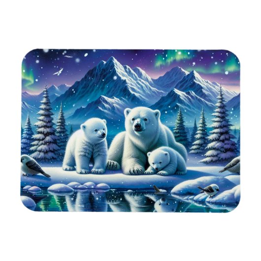 Polar Beer Familie Snowy Scene Schilderen Magneet (Horizontaal)