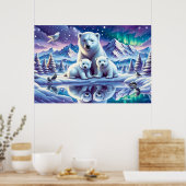 Polar Beer Familie Snowy Scene Schilderen Poster (Keuken)
