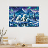 Polar Beer Familie Snowy Scene Schilderen Poster (Keuken)