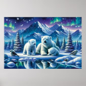 Polar Beer Familie Snowy Scene Schilderen Poster (Voorkant)