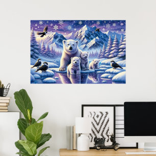 Polar Beer Familie Snowy Scene Schilderen Poster