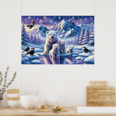 Polar Beer Familie Snowy Scene Schilderen Poster (Keuken)