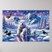 Polar Beer Familie Snowy Scene Schilderen Poster (Voorkant)