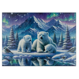 Polar Beer Familie Snowy Scene Schilderen Snijplank