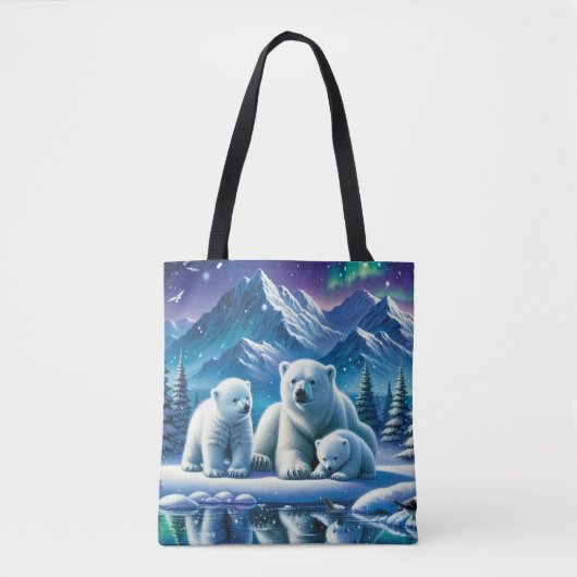 Polar Beer Familie Snowy Scene Schilderen Tote Bag (Voorkant)