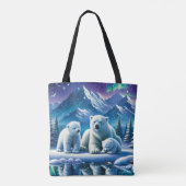 Polar Beer Familie Snowy Scene Schilderen Tote Bag (Achterkant)