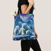 Polar Beer Familie Snowy Scene Schilderen Tote Bag (Dichtbij)