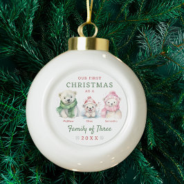 Polar Beer familie van drie eerste kerstdagen Keramische Bal Ornament