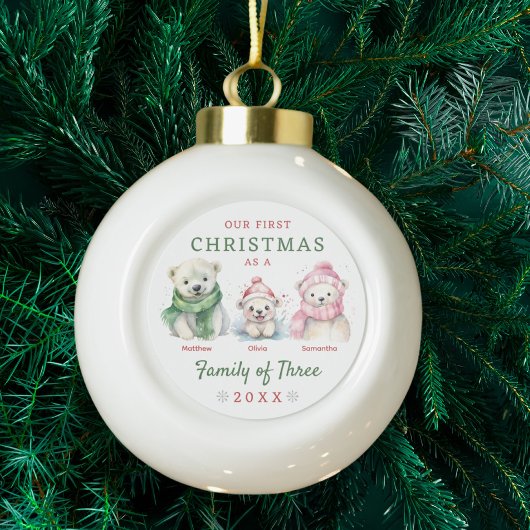 Polar Beer familie van drie eerste kerstdagen Keramische Bal Ornament
