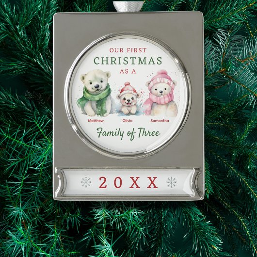Polar Beer familie van drie eerste kerstdagen Verzilverd Banner Ornament