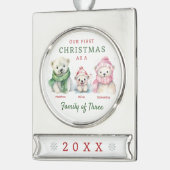 Polar Beer familie van drie eerste kerstdagen Verzilverd Banner Ornament (Links)