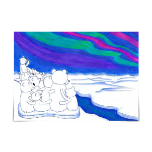 Polar Beer Family Northern Lights Adoption Kaart