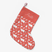 Polar Beer Floral & Pine Red Christmas Stocking Kleine Kerstsok (Voorkant (Hangend))