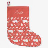 Polar Beer Floral & Pine Red Christmas Stocking Kleine Kerstsok (Voorkant)