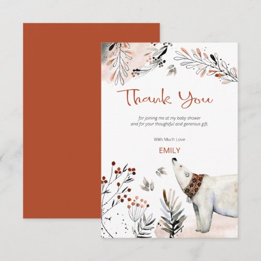 Polar Beer gebladerte verbrand Sinaasappel Baby sh Bedankkaart (Voorkant / Achterkant)