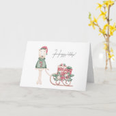 Polar Beer Gekleed voor Kerstmis Sleigh Kaart (Gele Bloem)