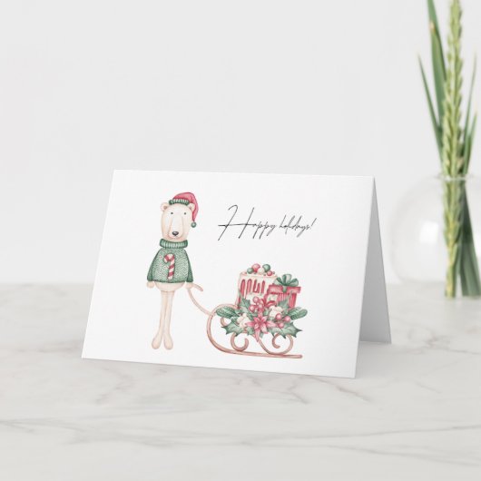 Polar Beer Gekleed voor Kerstmis Sleigh Kaart (Voorkant)