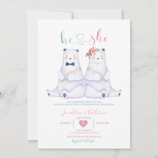 Polar Beer Gender Onthullen Hij of Zij Roze Bloeme Kaart (Voorkant)