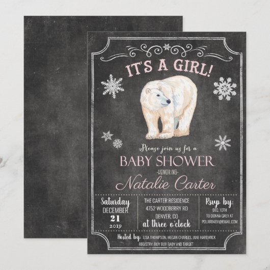 Polar Beer Girl Baby shower Invitation Kaart (Voorkant / Achterkant)