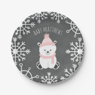 Polar Beer Girl Winter Baby shower Papieren Bordje