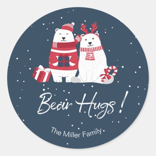 Polar Beer Hugs Kerstmis ID851 Ronde Sticker (Voorkant)