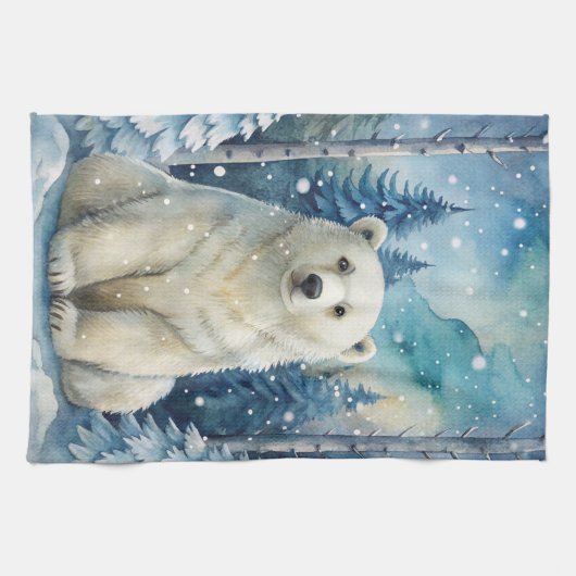 Polar Beer in de winter Theedoek (Horizontaal)