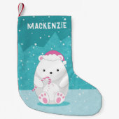 Polar Beer in Roze Kerstmuts Schattigee Cartoon Bl Kleine Kerstsok (Voorkant)