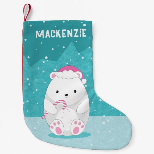 Polar Beer in Roze Kerstmuts Schattigee Cartoon Bl Kleine Kerstsok (Voorkant)