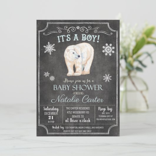 Polar Beer Jongen Baby shower Uitnodiging (Staand voorkant)