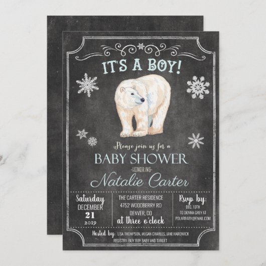 Polar Beer Jongen Baby shower Uitnodiging (Voorkant / Achterkant)