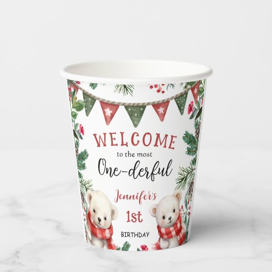 Polar Beer Kerst 1e verjaardag Papieren Bekers (Achterkant)