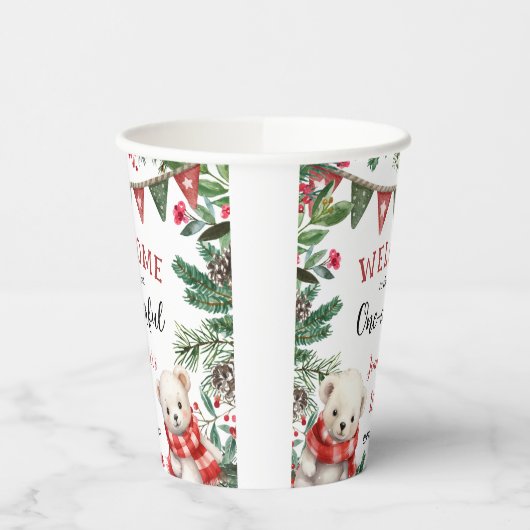 Polar Beer Kerst 1e verjaardag Papieren Bekers (Links)