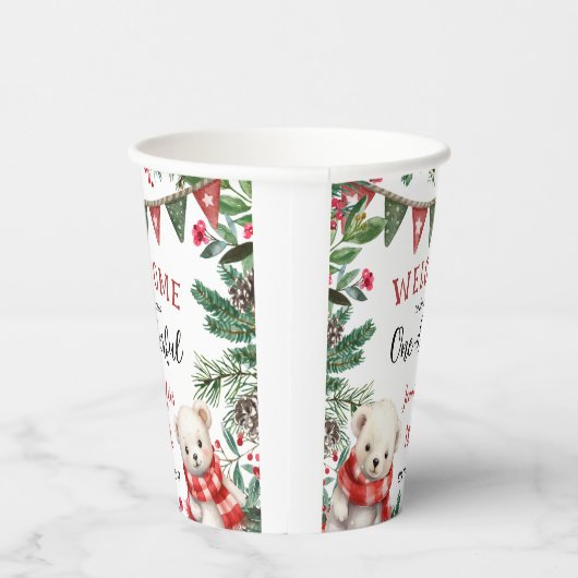 Polar Beer Kerst 1e verjaardag Papieren Bekers (Rechts)