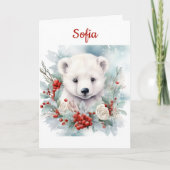 Polar Beer Kerst Personaliseer Naam & Groet Feestdagen Kaart (Voorkant)