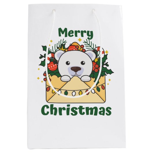 Polar Beer kerstbrief winterdieren Medium Cadeauzakje (Voorkant)