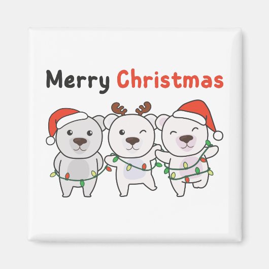 Polar Beer kerstdieren Polar Beren Merry Magneet (Voorkant)