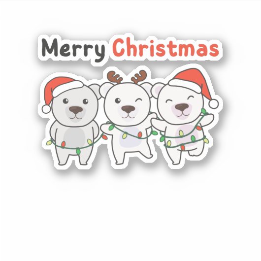 Polar Beer kerstdieren Polar Beren Merry Sticker (Voorkant)