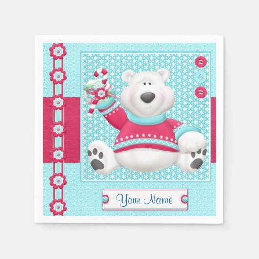 Polar Beer Kerstfeest Papier servetten (Voorkant)