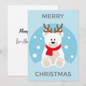 Polar Beer kerstkaart, Deer Antlers Funny Cute Feestdagenkaart (Voorkant / Achterkant)