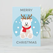 Polar Beer kerstkaart, Deer Antlers Funny Cute Feestdagenkaart (Staand voorkant)