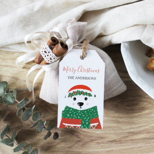 Polar Beer Kerstmis Familienaam Cadeaulabel