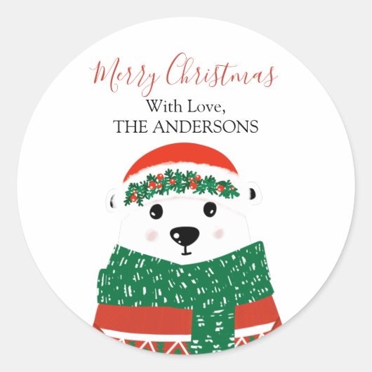 Polar Beer Kerstmis Familienaam Ronde Sticker (Voorkant)