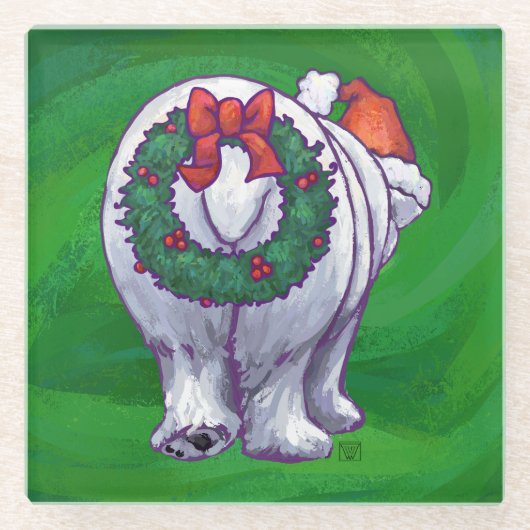 Polar Beer Kerstmis: groen Glazen Onderzetter (Voorkant)